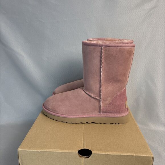 Women's UGG Boots Sz 8 Classic Short Pink Dawn PDW w/ Box Suede Wool Shearling - Picture 6 of 16